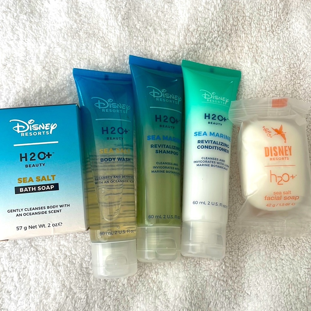 Disney H2O+ toiletries: 2 soaps, body wash, shampoo, conditioner, New. Set of 5